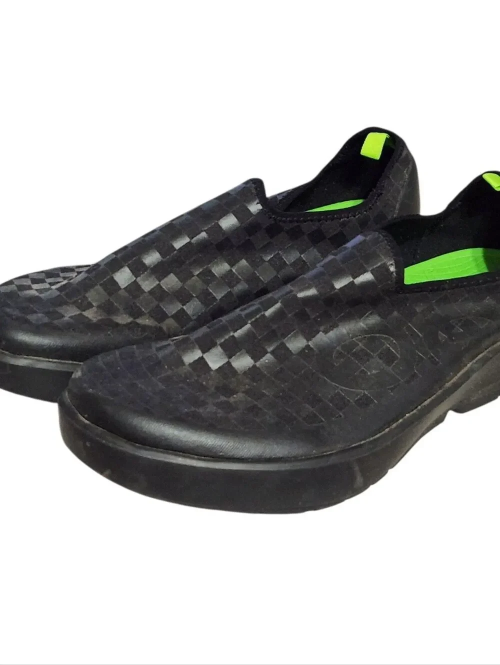 Oofos Shoes Mens 9.5 Black Checkered Slip On Sneakers Oomg Eezee Low 42.5